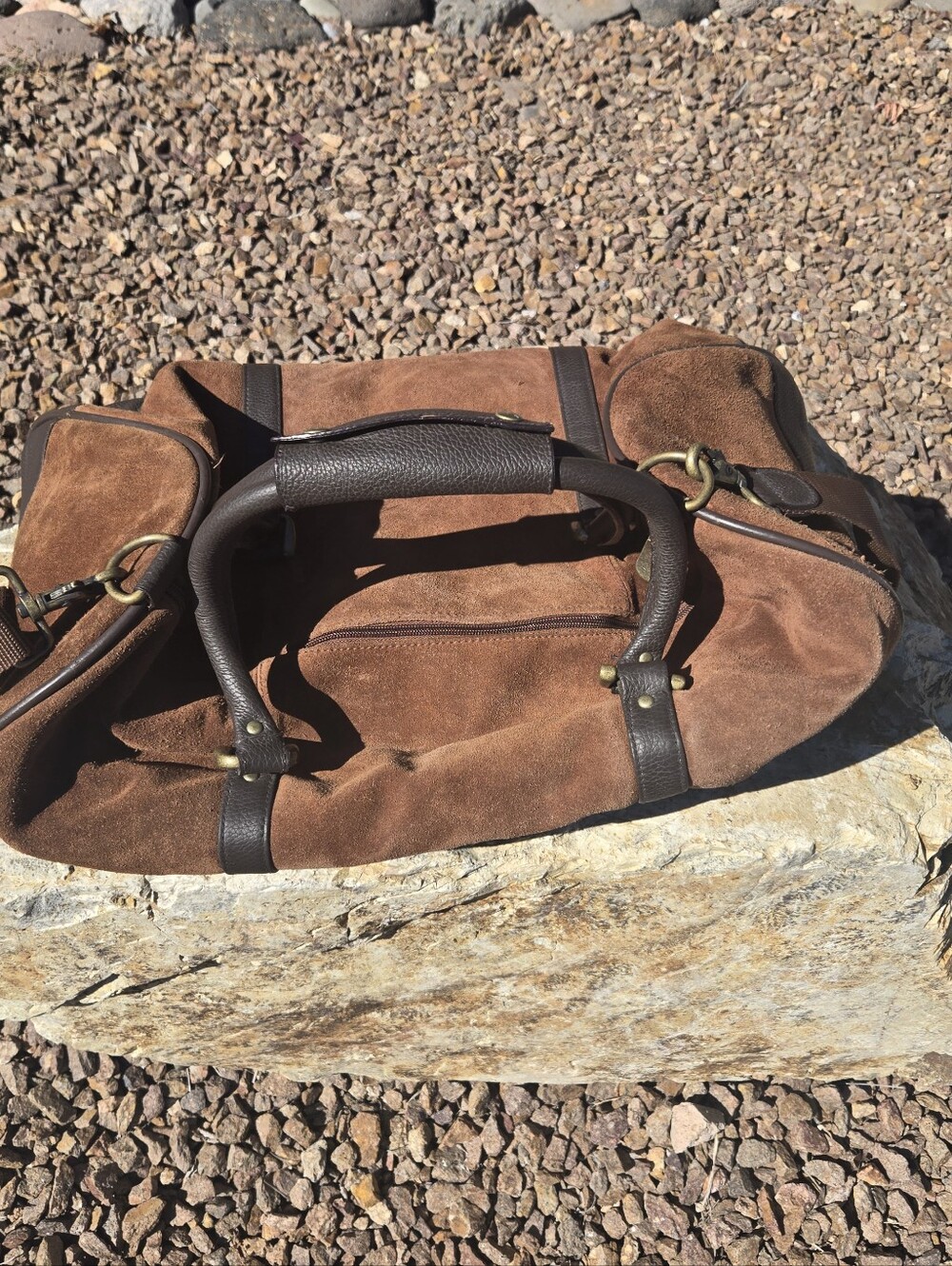 MARLBORO Brown Suede Leather Duffel Bag with Strap